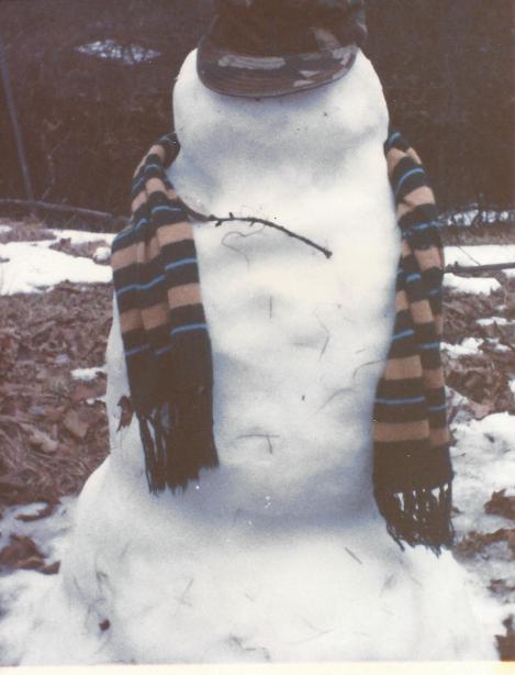 My sons made this 4-foot-tall soldier snowman in 1993. This shot was taken on Day 4.